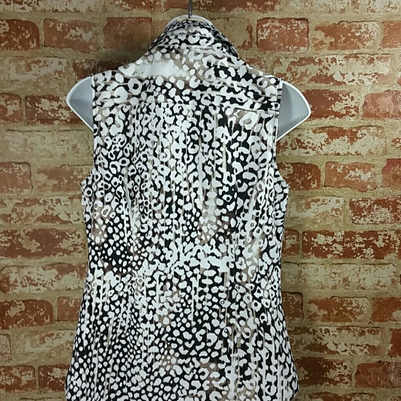 Tank top Dana Buchman black white Brown button Up collared Animal Print - Picture 3 of 5